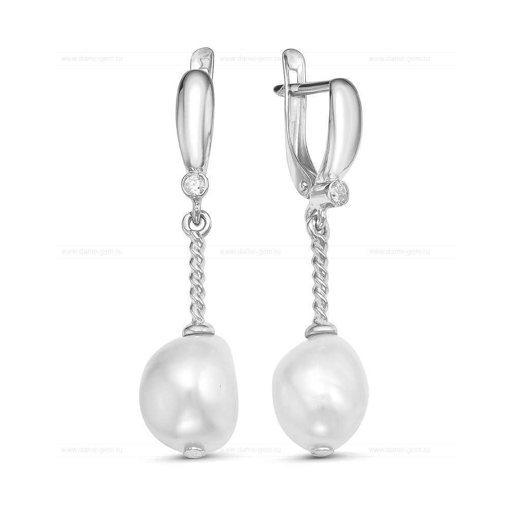 Серьги из серебра с белыми жемчужинами 10-11 мм. Артикул 11893