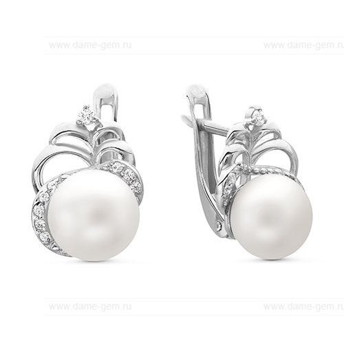 Серьги из белого золота с белыми жемчужинами 8,5-9 мм. Артикул 12803 Серьги из белого золота с белыми жемчужинами 8,5-9 мм. Артикул 12803