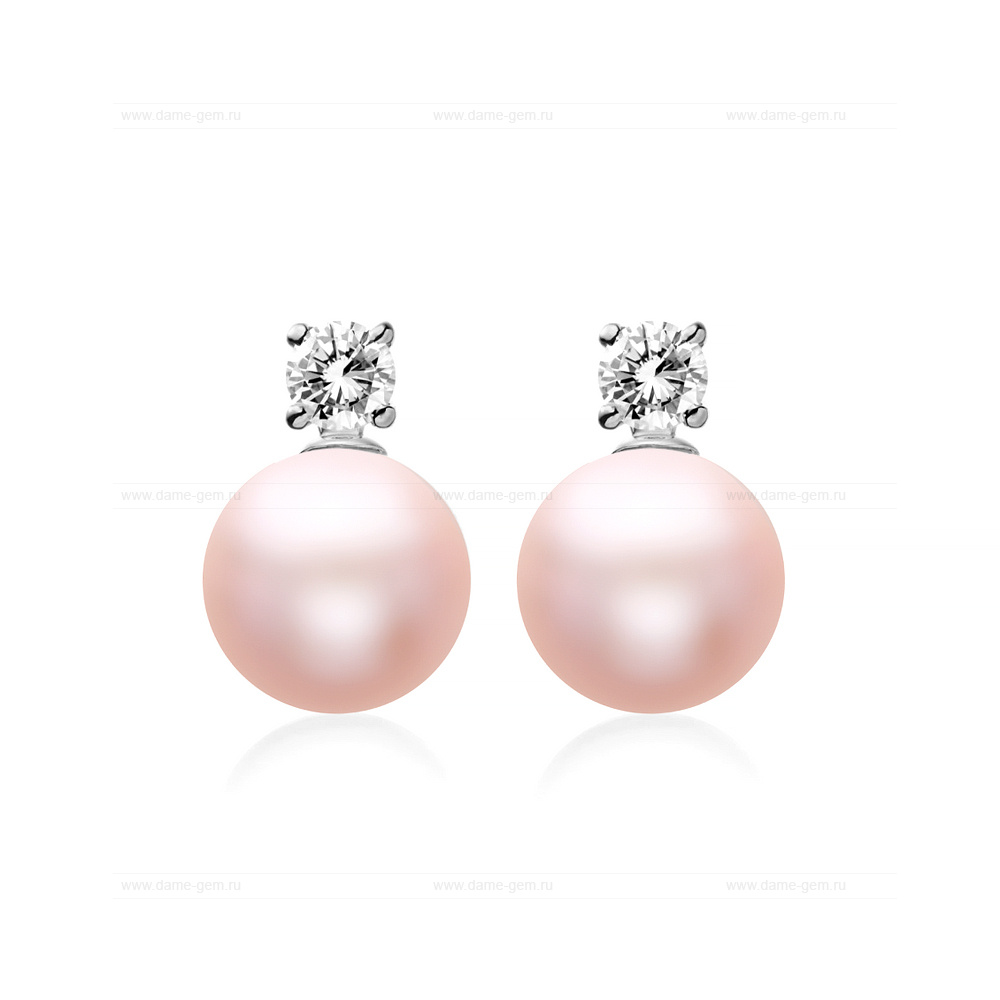 Серьги из серебра с розовыми жемчужинами 8,5-9 мм. Артикул 11824