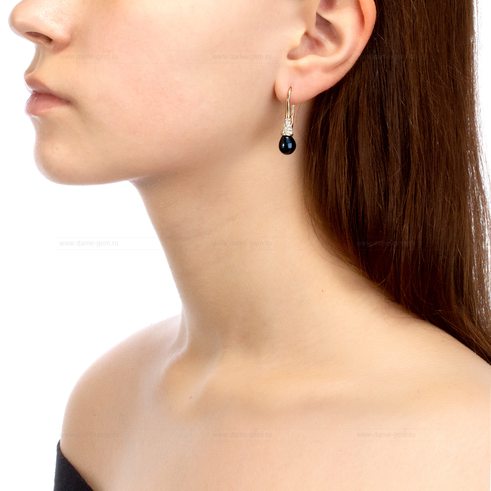 Серьги из серебра с черными жемчужинами 7,5-8,5 мм. Артикул 9612
