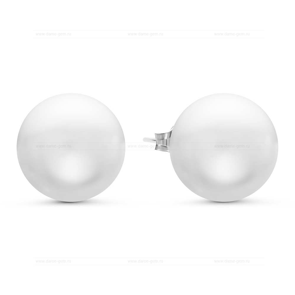 Пусеты из серебра с белыми жемчужинами 13-13,5 мм. Артикул 8521