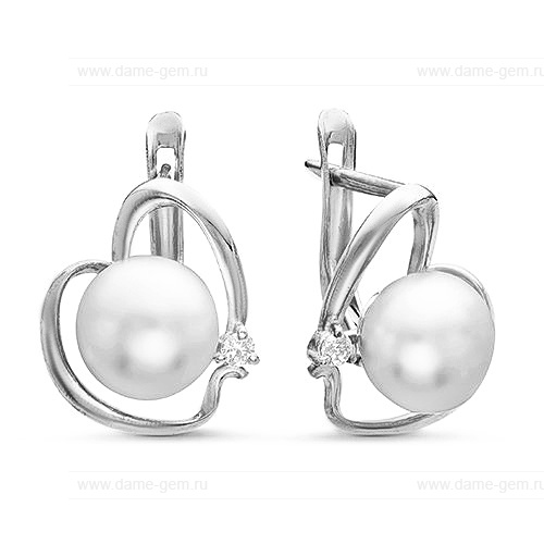 Серьги из серебра с белыми жемчужинами 7,5-8 мм. Артикул 10423