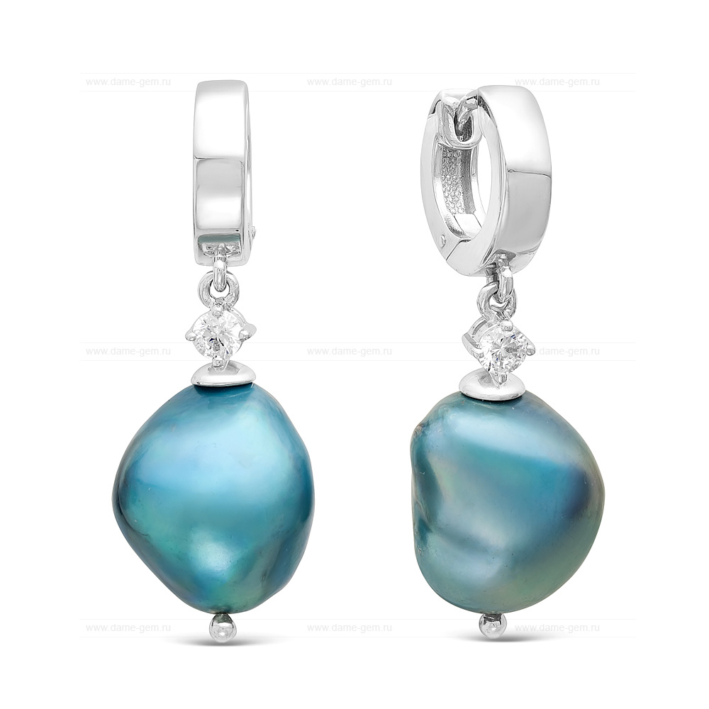 Серьги из серебра с голубыми жемчужинами 11-12 мм. Артикул 11562