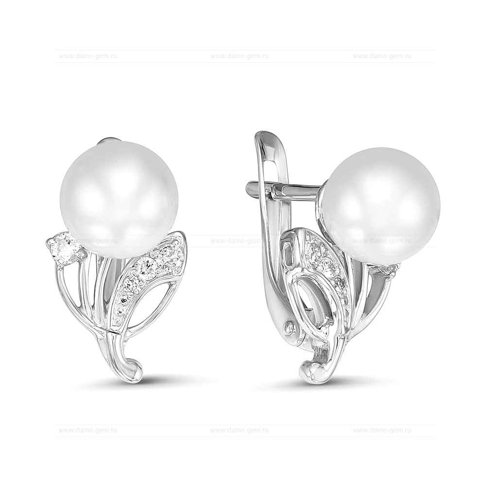 Серьги из золота с белыми жемчужинами Акойя 7-7,5 мм. Артикул 12174 Серьги из золота с белыми жемчужинами Акойя 7-7,5 мм. Артикул 12174