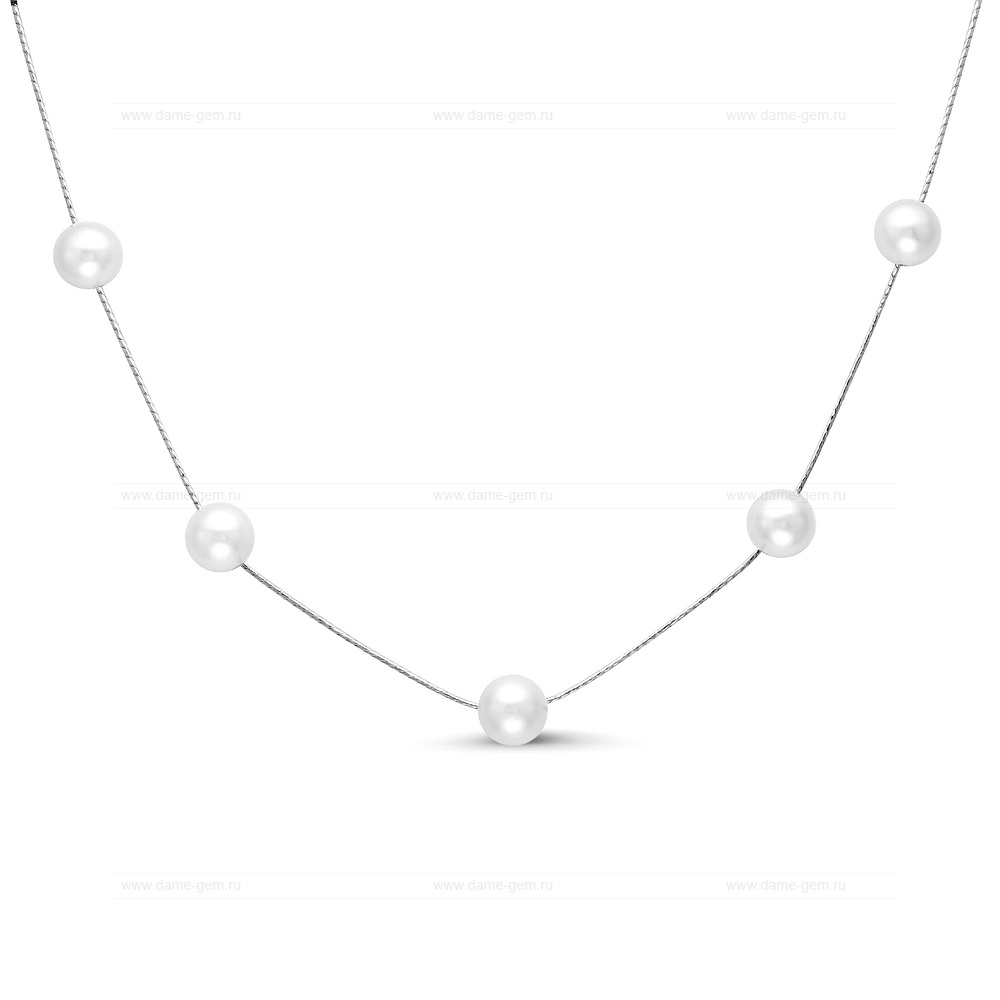 Цепочка из серебра 925 пробы с белыми речными жемчужинами 7-7,5 мм. Артикул 8589 Цепочка из серебра 925 пробы с белыми речными жемчужинами 7-7,5 мм. Артикул 8589