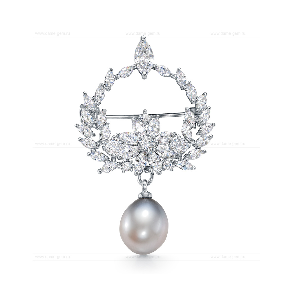 Брошь-кулон из сплава с черной Таитянской жемчужиной 10-10,5 мм. Артикул 9902