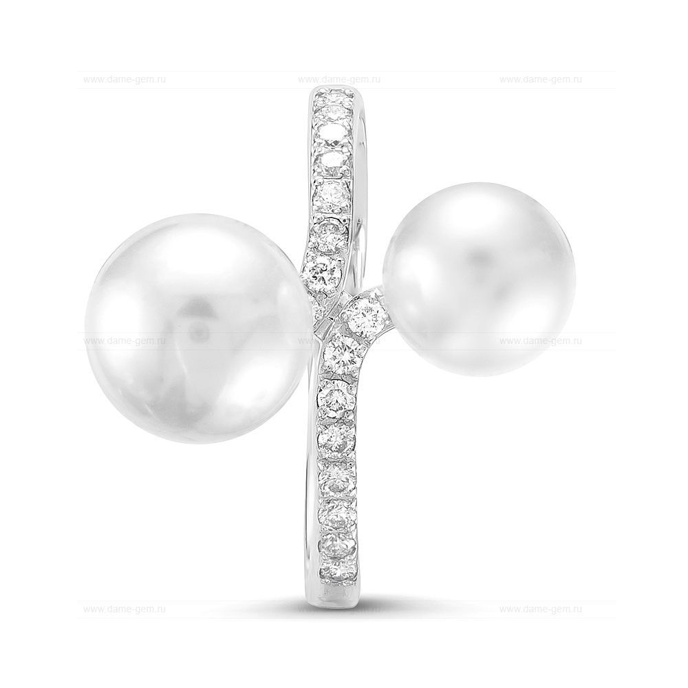 Кольцо "Поцелуй" из золота 585 пробы с белыми жемчужинами Акойя 7-9 мм. Артикул 11648 Кольцо "Поцелуй" из золота 585 пробы с белыми жемчужинами Акойя 7-9 мм. Артикул 11648