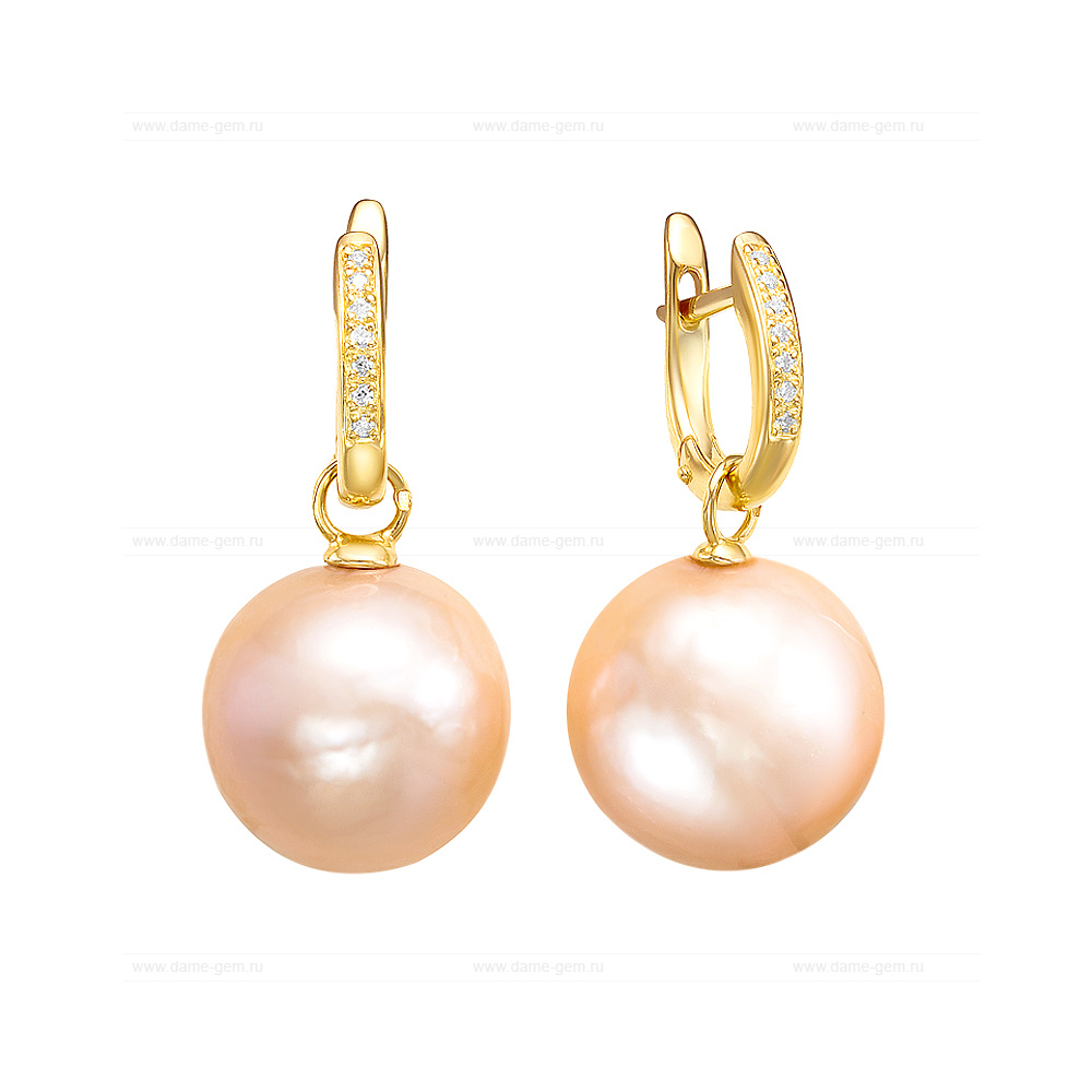Серьги из серебра с японскими розовыми жемчужинами 13-13,5 мм. Артикул 12389