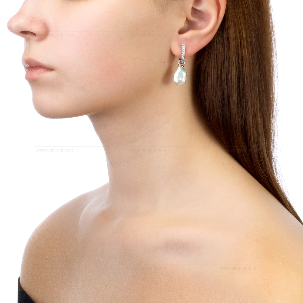 Серьги из серебра с белыми жемчужинами "барокко" 11-13 мм. Артикул 12441