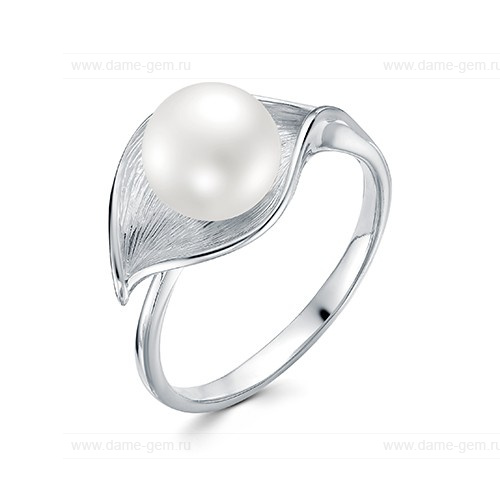 Кольцо из серебра 925 пробы с белой жемчужиной 8,5-9 мм. Артикул 11543