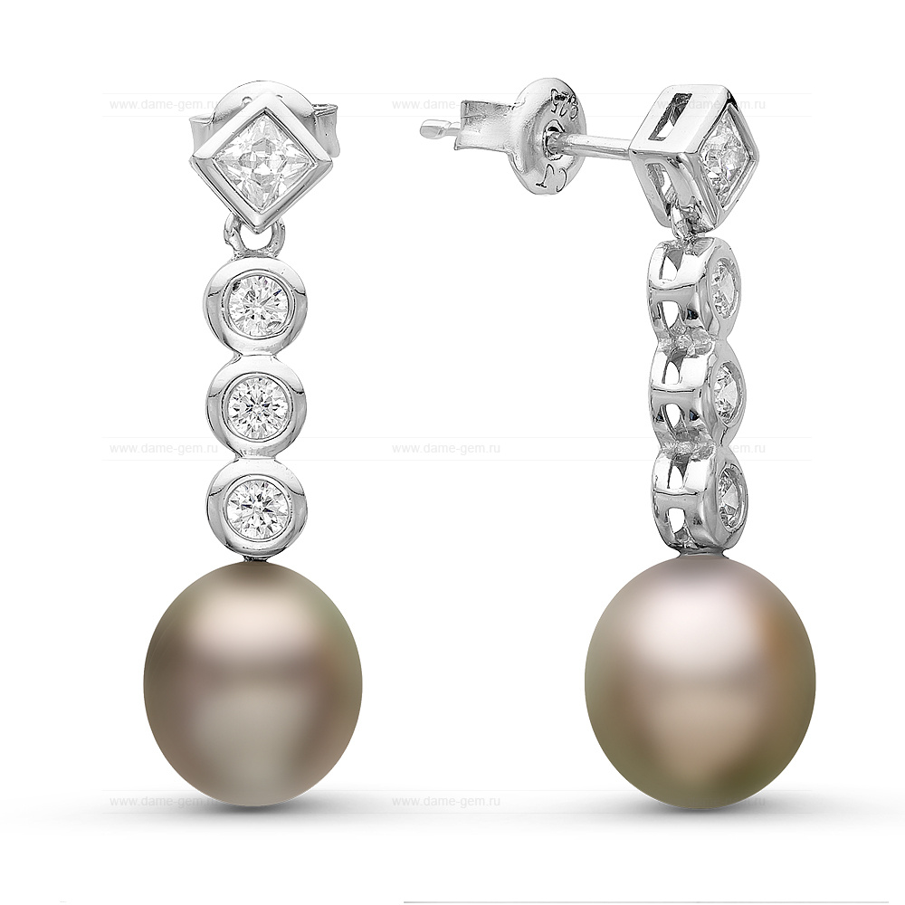 Серьги из серебра с Таитянскими жемчужинами 9-9,5 мм. Артикул 10815 Серьги из серебра с Таитянскими жемчужинами 9-9,5 мм. Артикул 10815