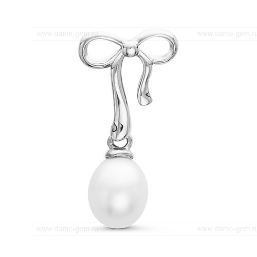 Кулон из серебра с белой жемчужиной "капля" 7,5-8 мм. Артикул 11573