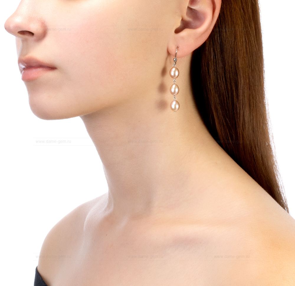 Серьги из серебра с лавандовыми жемчужинами 7,5-8 мм. Артикул 10795