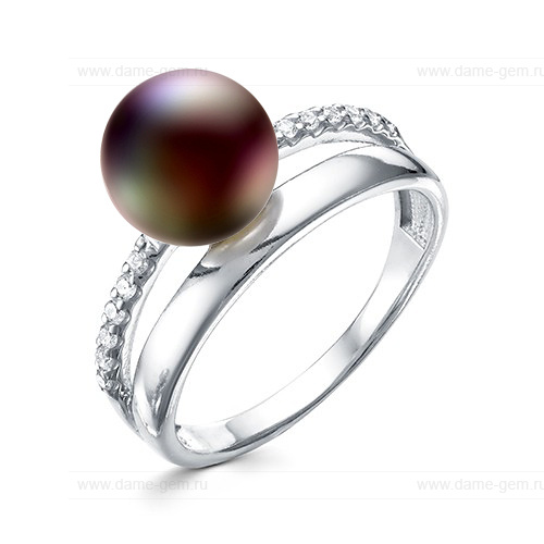 Кольцо из серебра 925 пробы с черной жемчужиной 9,5-10 мм. Артикул 11786