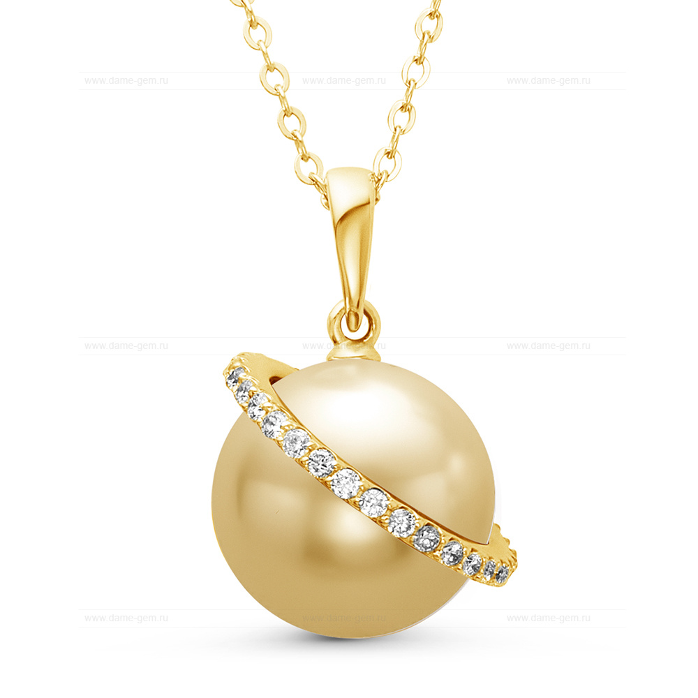 Подвеска из желтого золота с золотистой Австралийской жемчужиной 12-12,5 мм. Артикул 10693