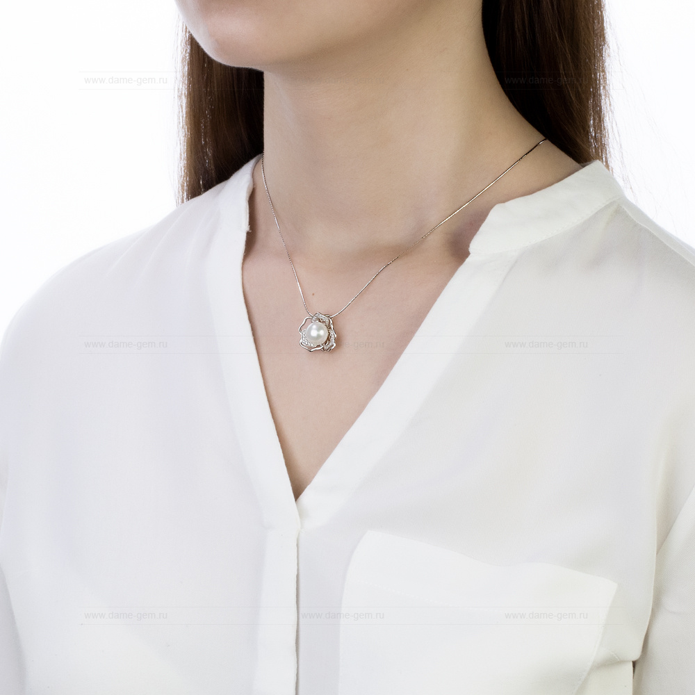Кулон из серебра с речной белой жемчужиной 9,5-10 мм. Артикул 12584 Кулон из серебра с речной белой жемчужиной 9,5-10 мм. Артикул 12584