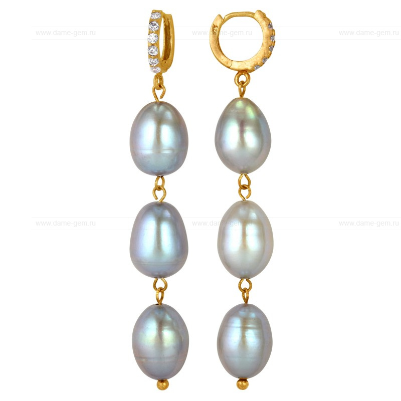 Длинные серьги из серебра c серыми жемчужинами 10-11 мм. Артикул 8662