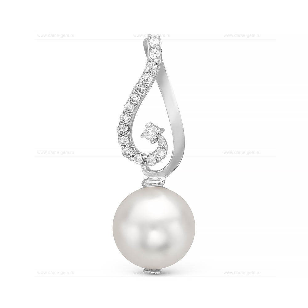 Кулон из серебра с белой речной жемчужиной 9,5-10 мм. Артикул 12844