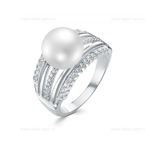 Кольцо из серебра 925 пробы с белой речной жемчужиной 9,5-10 мм. Артикул 12189