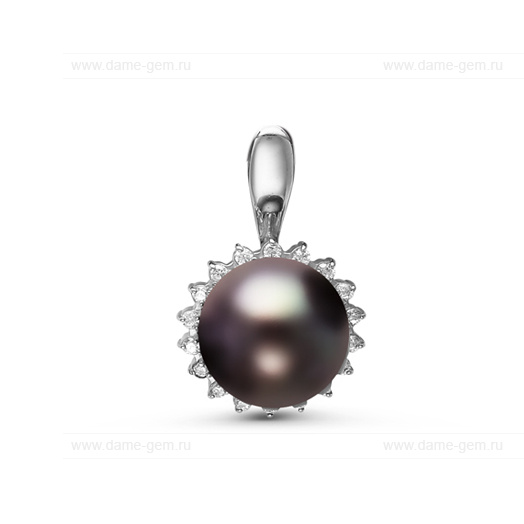 Кулон из серебра с черной жемчужиной 9,5-10 мм. Артикул 11293