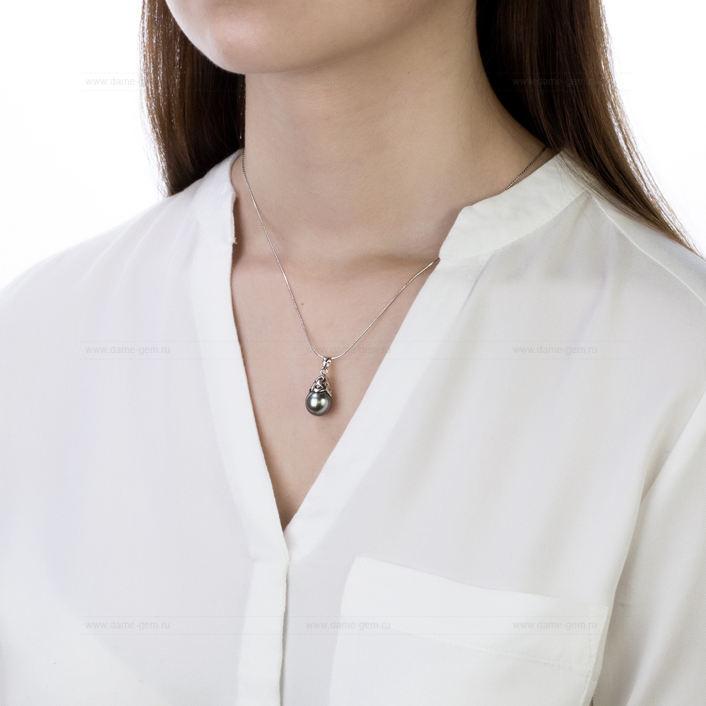 Подвеска из серебра с черной Таитянской жемчужиной 11-12 мм. Артикул 10249